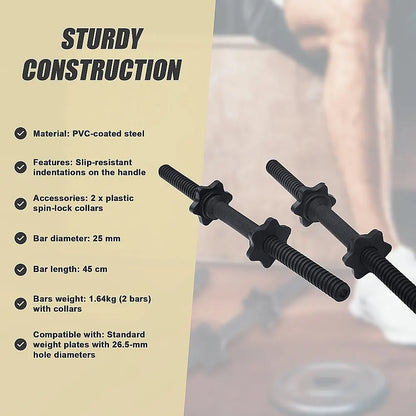 45cm - 1 Pair Dumbbell Bar 25mm Diameter - PVC Coated Dumbell Handle - Image 9