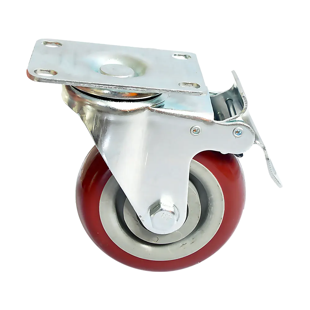 4 x 4" Heavy Duty PU Swivel Castor Wheels With Brake - Image 4