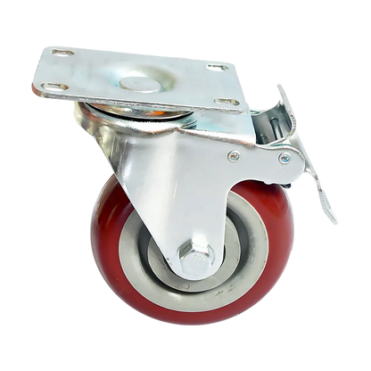 4 x 4" Heavy Duty PU Swivel Castor Wheels With Brake - Image 4