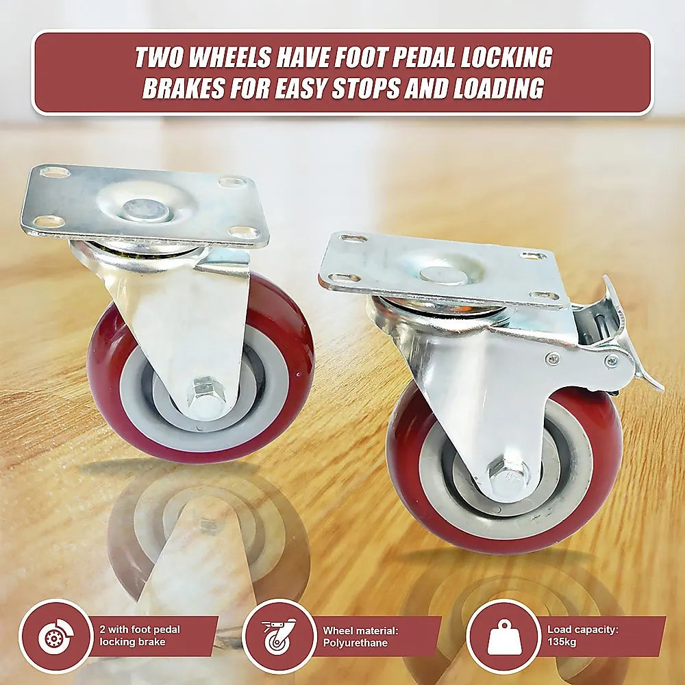 4 x 4" Heavy Duty PU Swivel Castor Wheels With Brake - Image 9