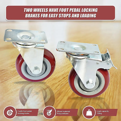 4 x 4" Heavy Duty PU Swivel Castor Wheels With Brake - Image 9