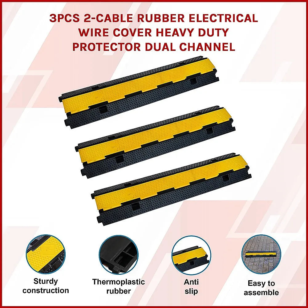 3pcs 2-Cable Rubber Electrical Wire Cover Heavy Duty Protector Dual Channel - Image 3