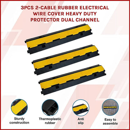 3pcs 2-Cable Rubber Electrical Wire Cover Heavy Duty Protector Dual Channel - Image 3