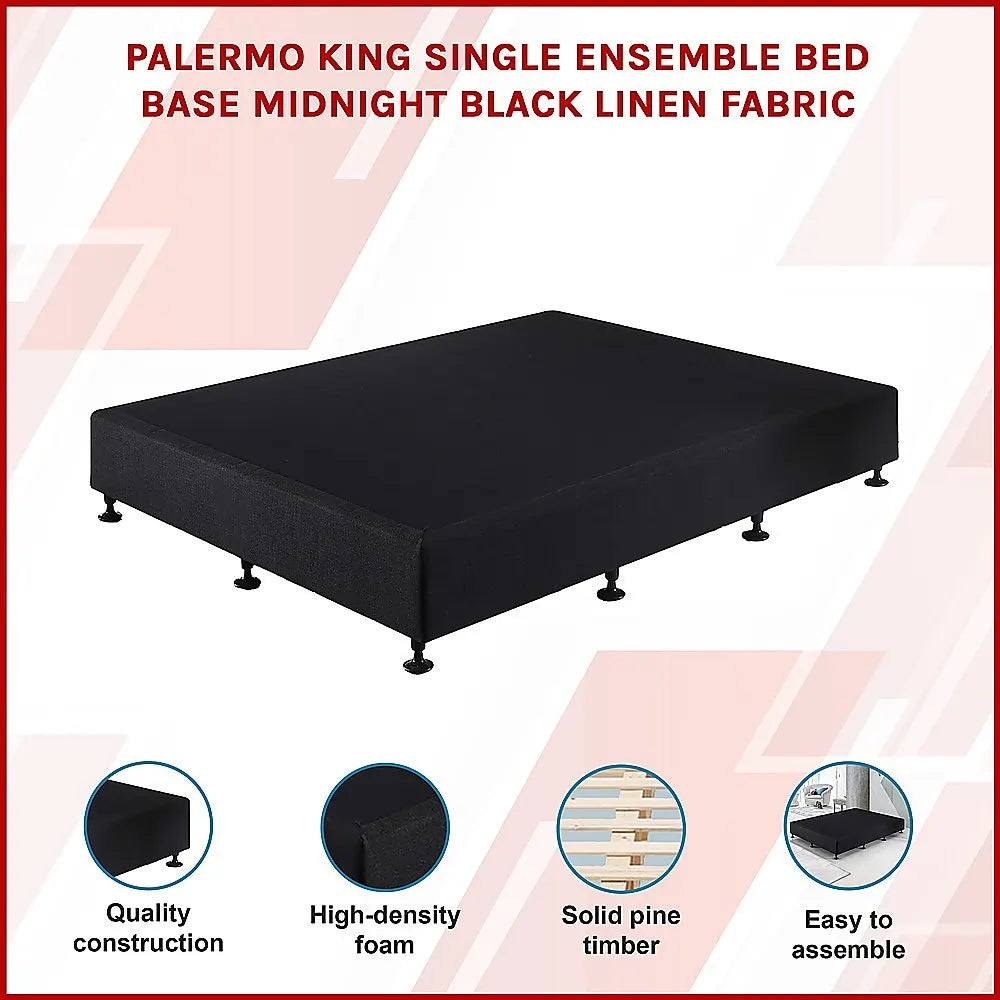 Palermo King Single Ensemble Bed Base Midnight Black Linen Fabric - Image 3