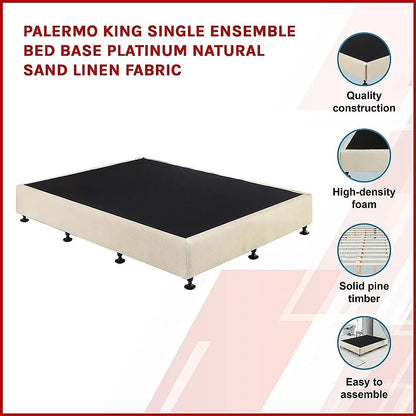 Palermo King Single Ensemble Bed Base Platinum Natural Sand Linen Fabric - Image 3