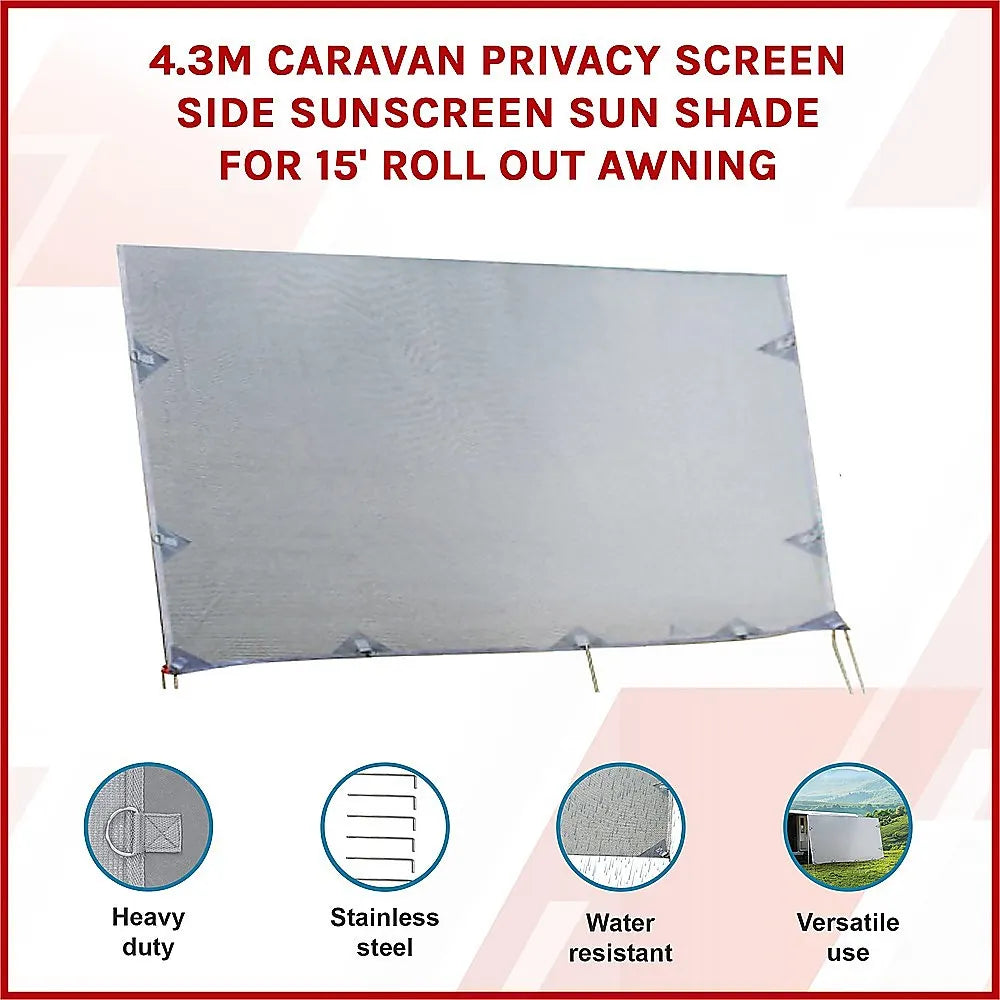 4.3m Caravan Privacy Screen Side Sunscreen Sun Shade for 15' Roll Out Awning - Image 3