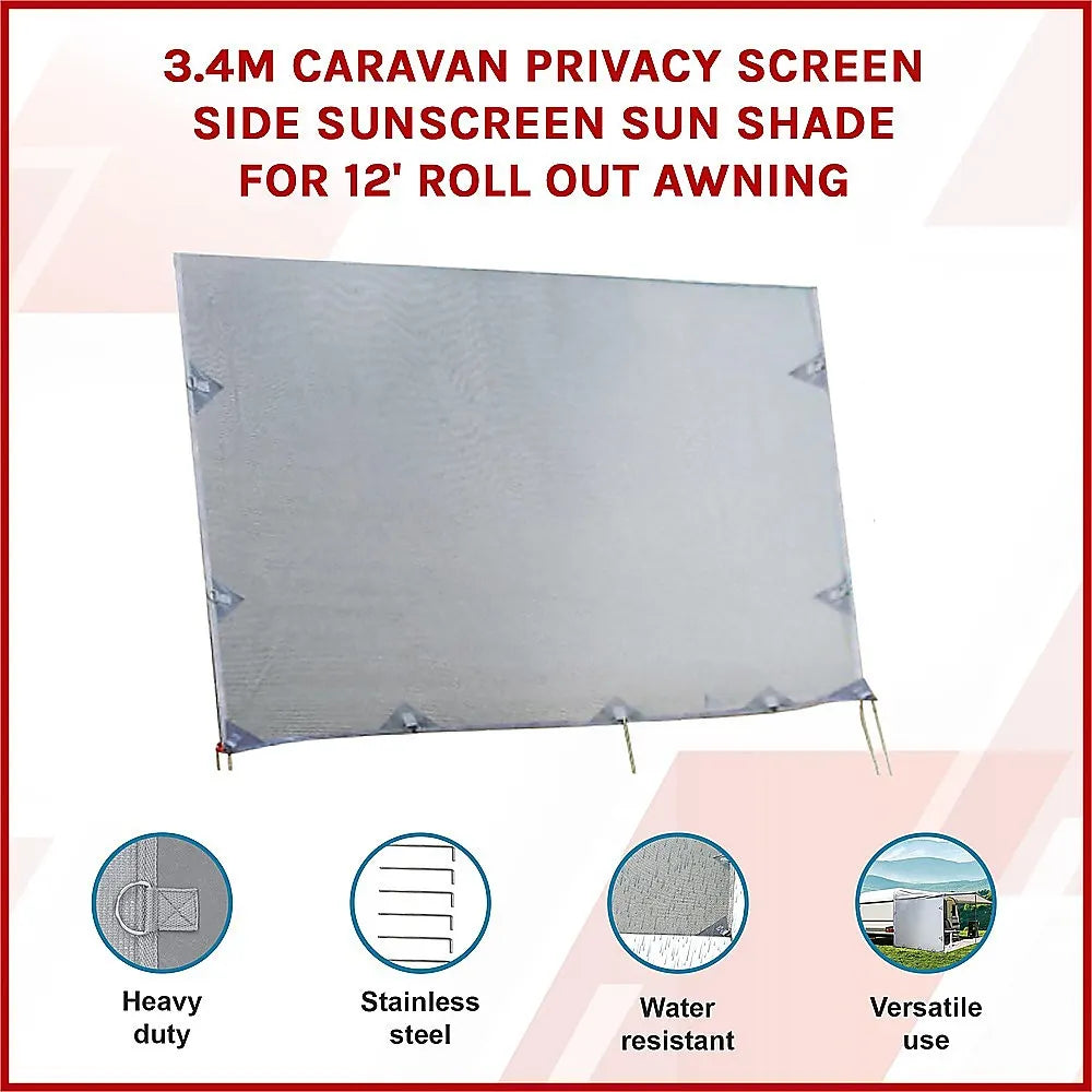 3.4m Caravan Privacy Screen Side Sunscreen Sun Shade for 12' Roll Out Awning - Image 3