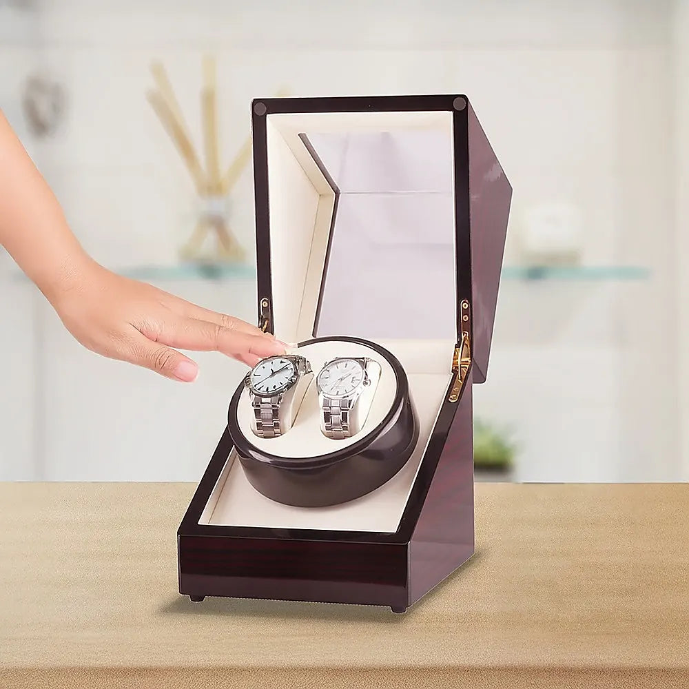 Automatic Dual Watch Winder Wood Display Box Case Motor Rotation Storage - Image 2