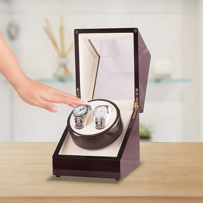 Automatic Dual Watch Winder Wood Display Box Case Motor Rotation Storage - Image 2