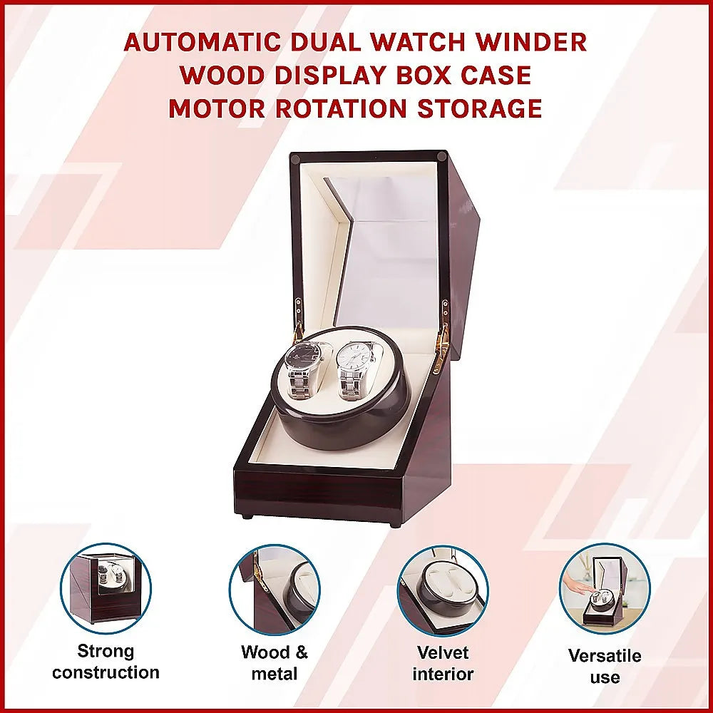 Automatic Dual Watch Winder Wood Display Box Case Motor Rotation Storage - Image 3