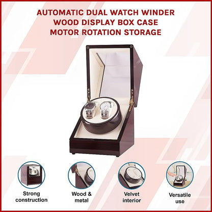 Automatic Dual Watch Winder Wood Display Box Case Motor Rotation Storage - Image 3