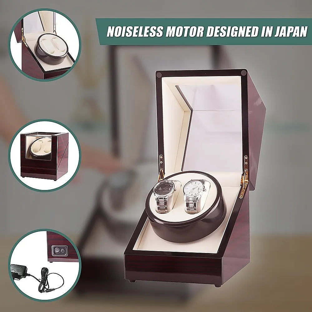 Automatic Dual Watch Winder Wood Display Box Case Motor Rotation Storage - Image 8