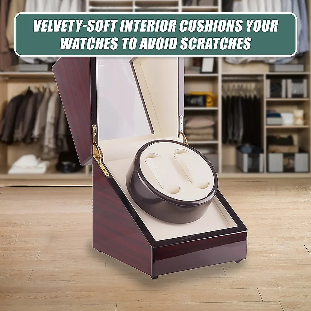 Automatic Dual Watch Winder Wood Display Box Case Motor Rotation Storage - Image 9