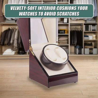 Automatic Dual Watch Winder Wood Display Box Case Motor Rotation Storage - Image 9