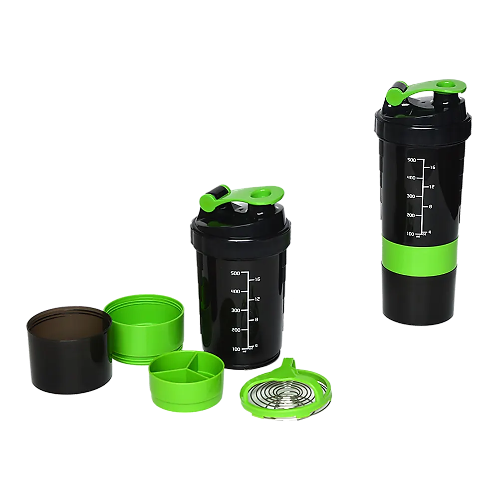 2x Protein Shaker Bottle Set – 3-in-1 Smart Blender Mixer Cup for Gym & Fitness