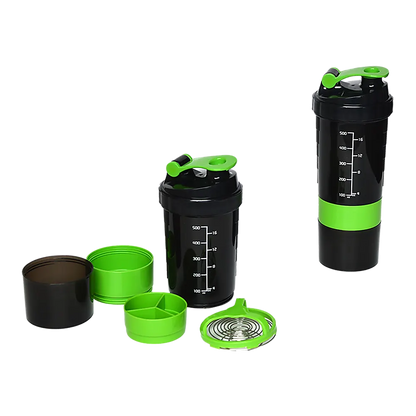 2x Protein Shaker Bottle Set – 3-in-1 Smart Blender Mixer Cup for Gym & Fitness
