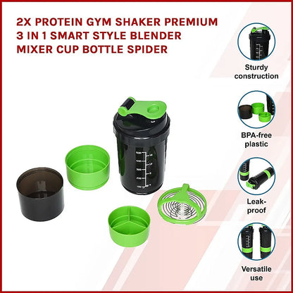 2x Protein Shaker Bottle Set – 3-in-1 Smart Blender Mixer Cup for Gym & Fitness - Image 3