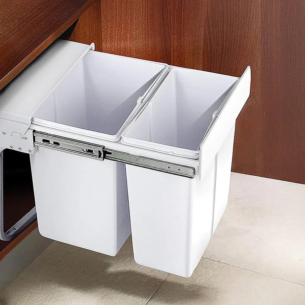 Pull Out Bin Kitchen Double Dual Slide Garbage Rubbish Waste 10L+20L - Image 2