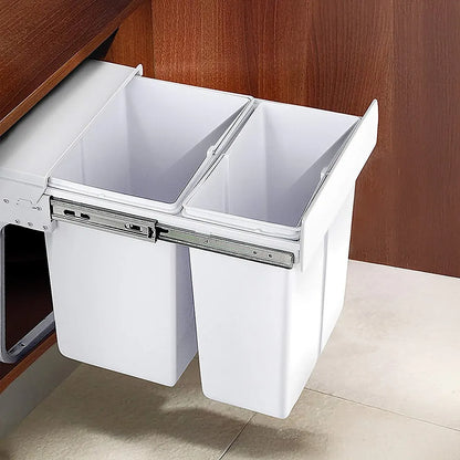Pull Out Bin Kitchen Double Dual Slide Garbage Rubbish Waste 10L+20L - Image 2