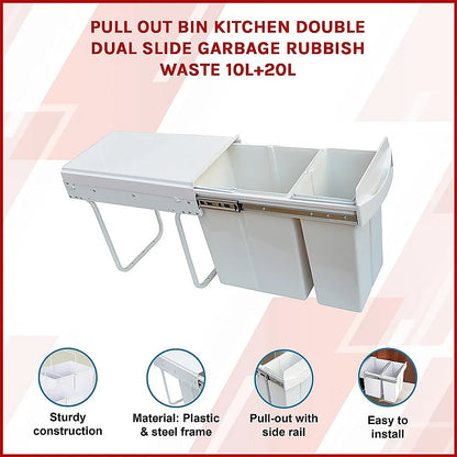 Pull Out Bin Kitchen Double Dual Slide Garbage Rubbish Waste 10L+20L - Image 3