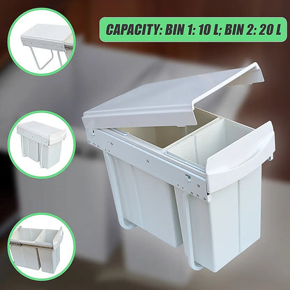 Pull Out Bin Kitchen Double Dual Slide Garbage Rubbish Waste 10L+20L - Image 8