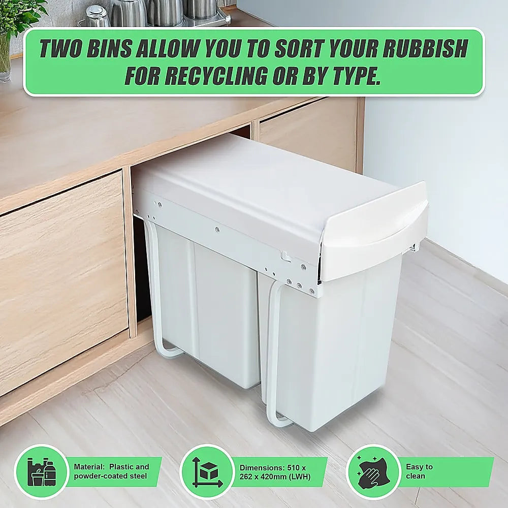 Pull Out Bin Kitchen Double Dual Slide Garbage Rubbish Waste 10L+20L - Image 9