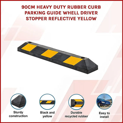 90cm Heavy Duty Rubber Curb Parking Guide Wheel Driveway Stopper Reflective Yellow - Image 3
