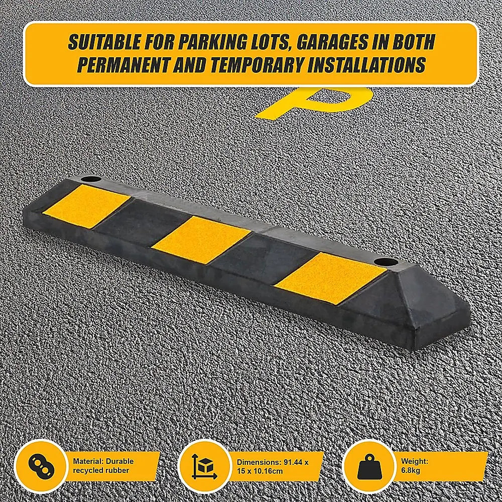90cm Heavy Duty Rubber Curb Parking Guide Wheel Driveway Stopper Reflective Yellow - Image 9