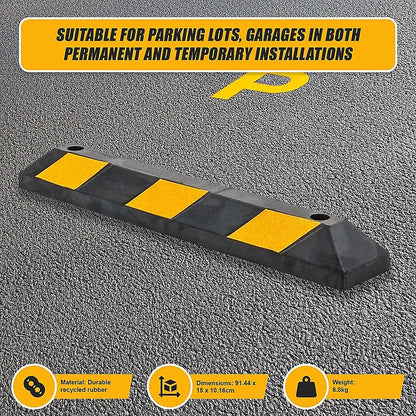 90cm Heavy Duty Rubber Curb Parking Guide Wheel Driveway Stopper Reflective Yellow - Image 9
