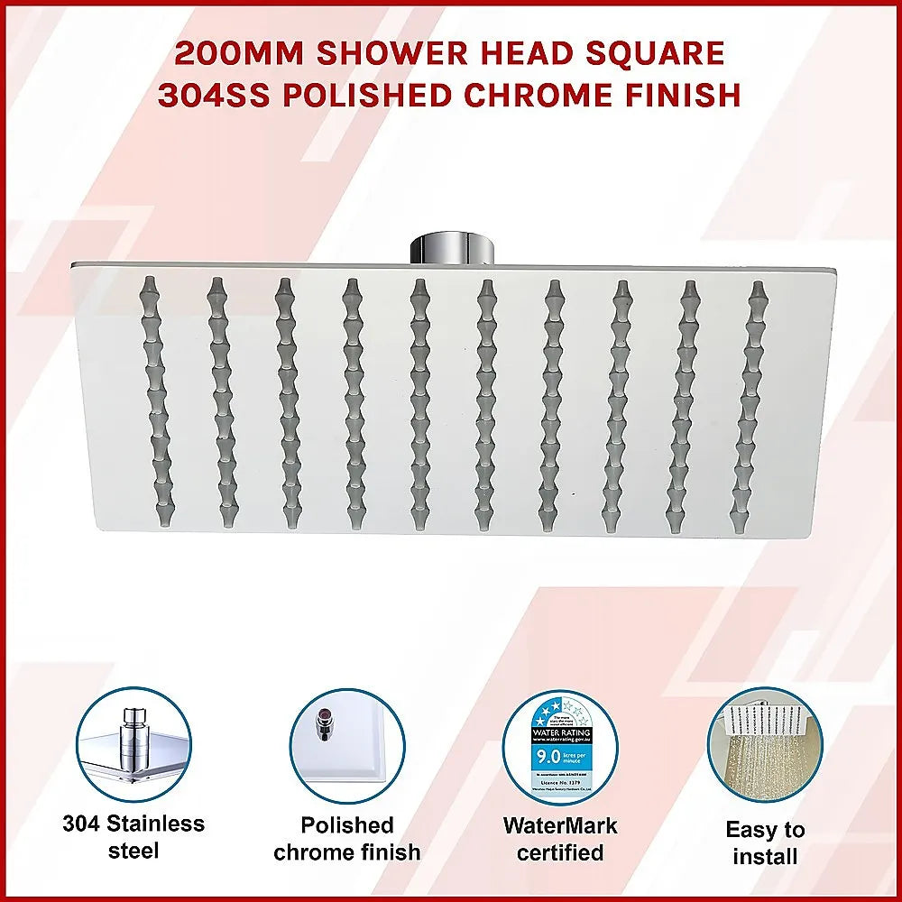 200mm Shower Head Square 304SS Polished Chrome Finish - Image 3