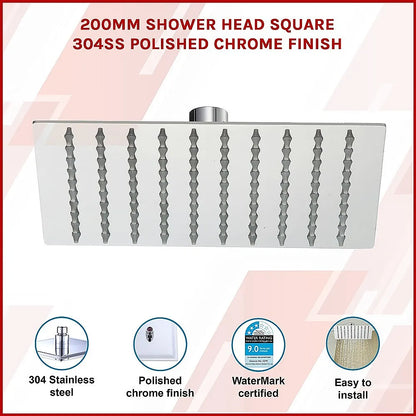 200mm Shower Head Square 304SS Polished Chrome Finish - Image 3