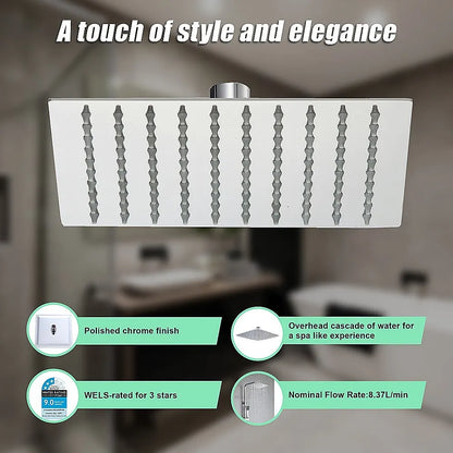 200mm Shower Head Square 304SS Polished Chrome Finish - Image 6