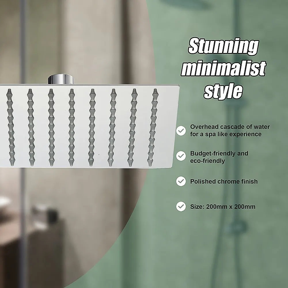 200mm Shower Head Square 304SS Polished Chrome Finish - Image 8