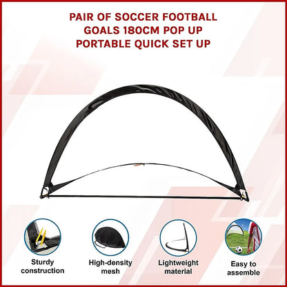 Pair of Soccer Football Goals 180cm Pop Up Portable Quick Set Up - Image 3
