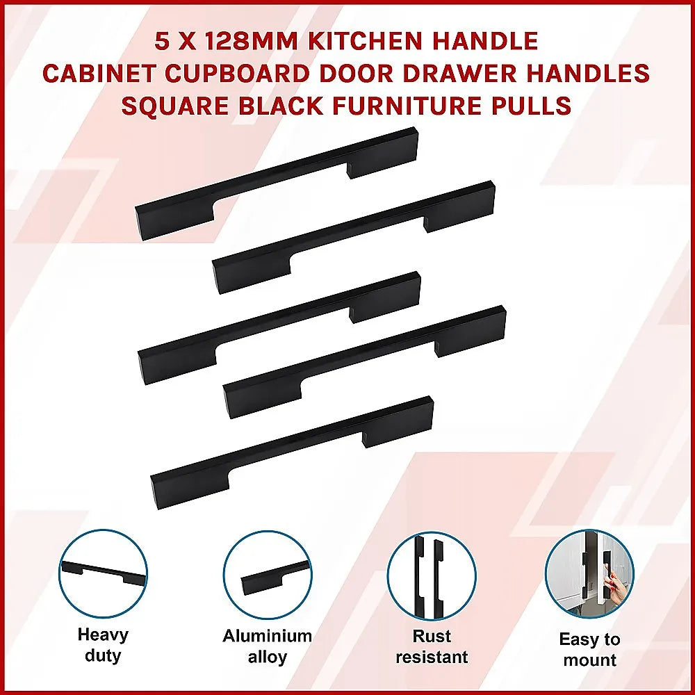 5 x 128mm Kitchen Handle Cabinet Cupboard Door Drawer Handles square Black furniture pulls - Image 3
