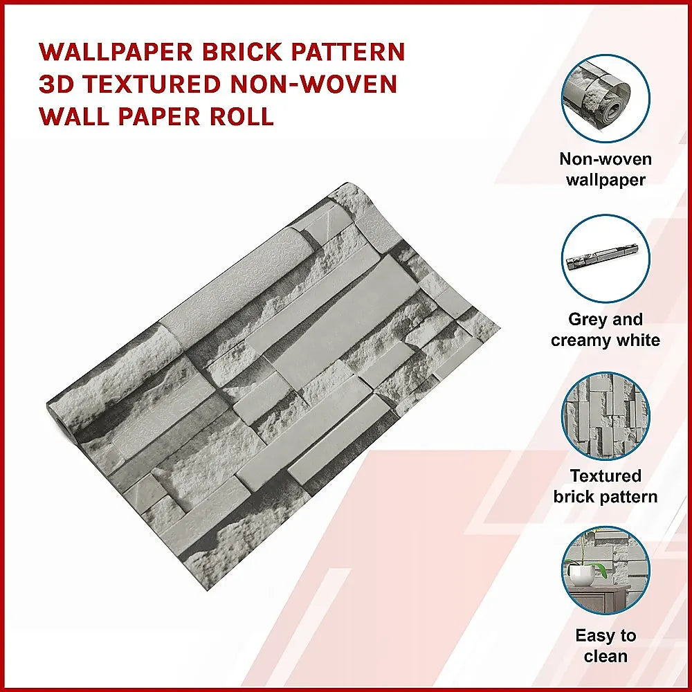 Wallpaper Brick Pattern 3D Textured Non-woven Wall Paper Roll - Image 3