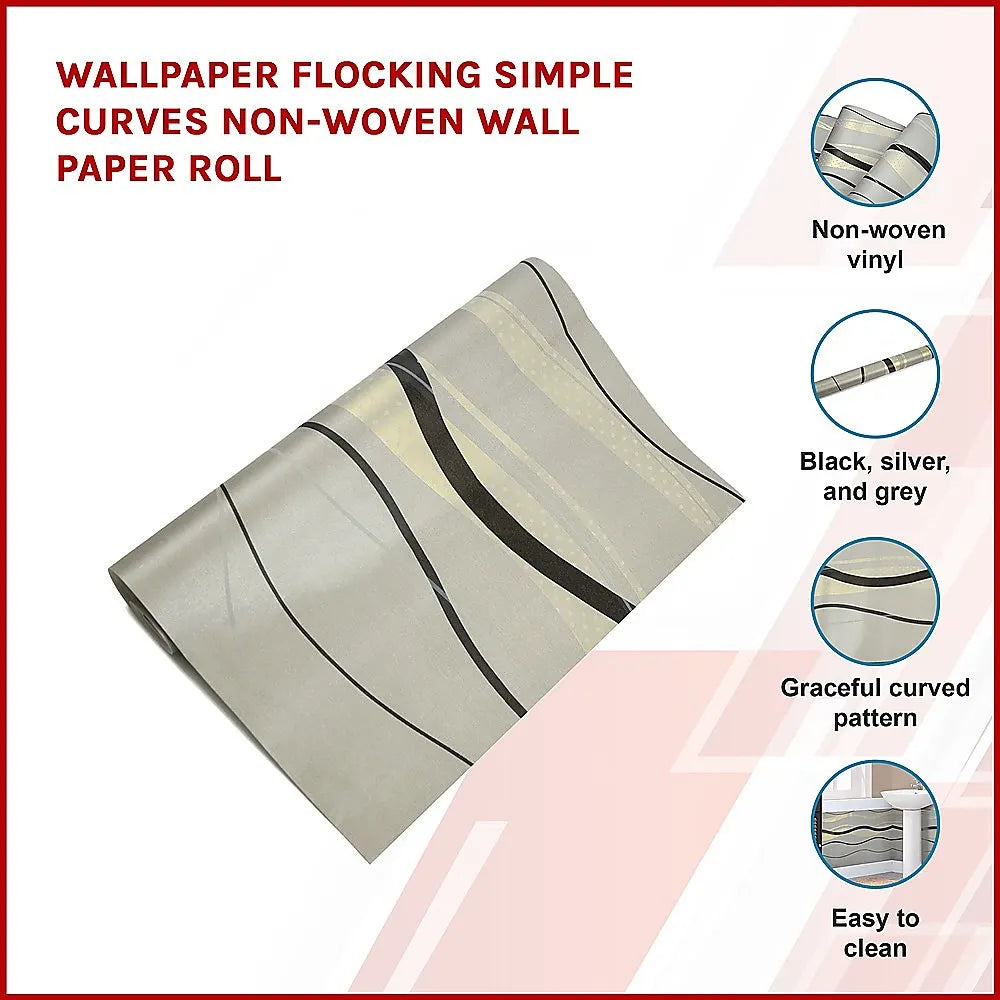 Wallpaper Flocking Simple Curves Non-woven Wall Paper Roll - Image 3