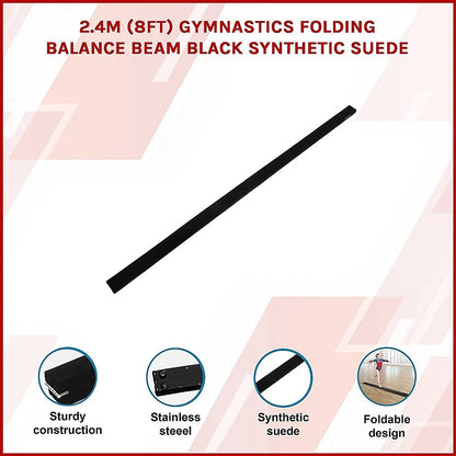 2.4m (8FT) Gymnastics Folding Balance Beam Black Synthetic Suede - Image 3