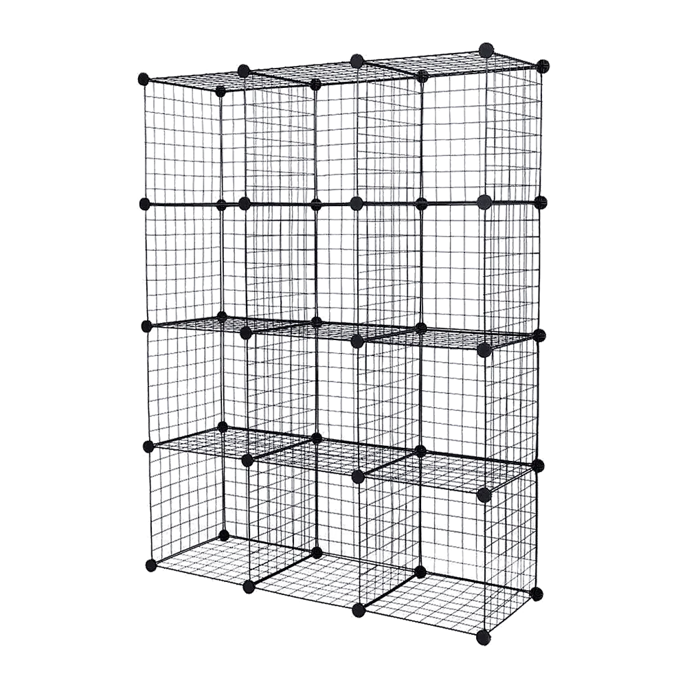 12 Cube Wire Grid Organiser Bookcase Storage Cabinet Wardrobe Closet Black - Image 4