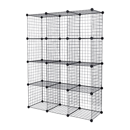 12 Cube Wire Grid Organiser Bookcase Storage Cabinet Wardrobe Closet Black - Image 4
