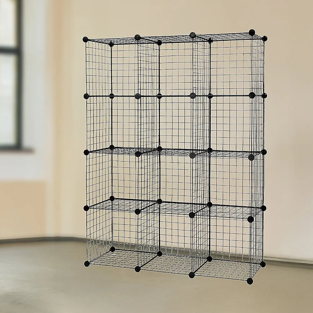 12 Cube Wire Grid Organiser Bookcase Storage Cabinet Wardrobe Closet Black - Image 5