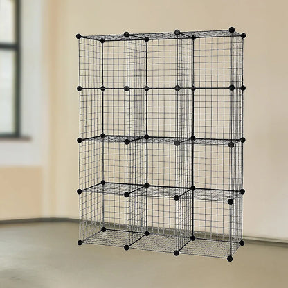 12 Cube Wire Grid Organiser Bookcase Storage Cabinet Wardrobe Closet Black - Image 5