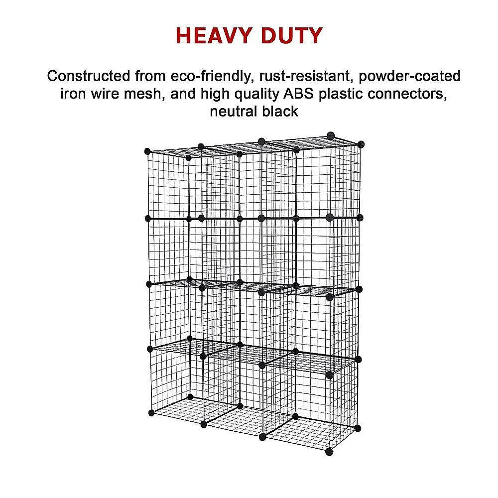 12 Cube Wire Grid Organiser Bookcase Storage Cabinet Wardrobe Closet Black - Image 6