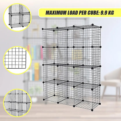12 Cube Wire Grid Organiser Bookcase Storage Cabinet Wardrobe Closet Black - Image 7