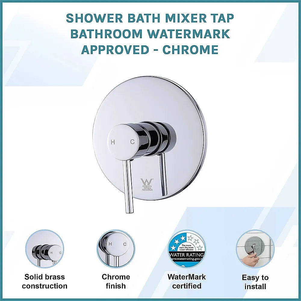 Shower Bath Mixer Tap Bathroom WATERMARK Approved - Chrome - Image 3