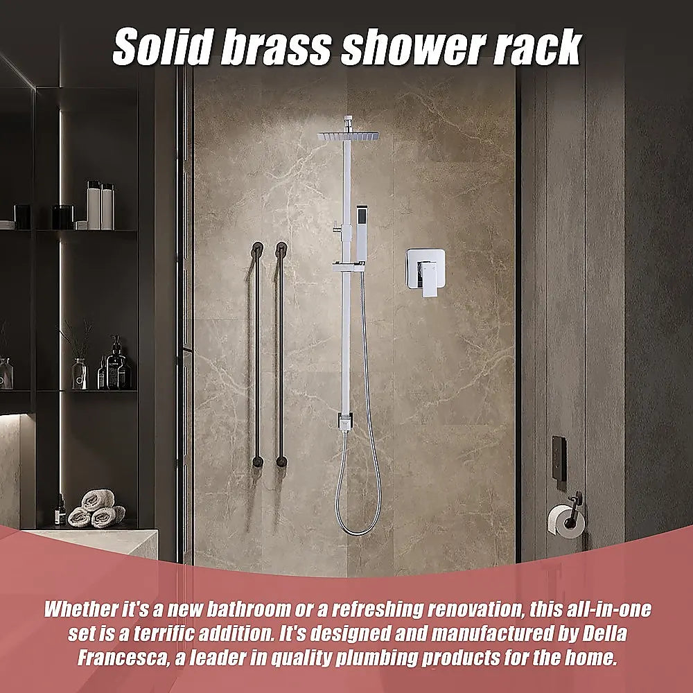 WELS 8" Rain Shower Head Set Square Dual Heads Faucet High Pressure With Mixer - Image 5