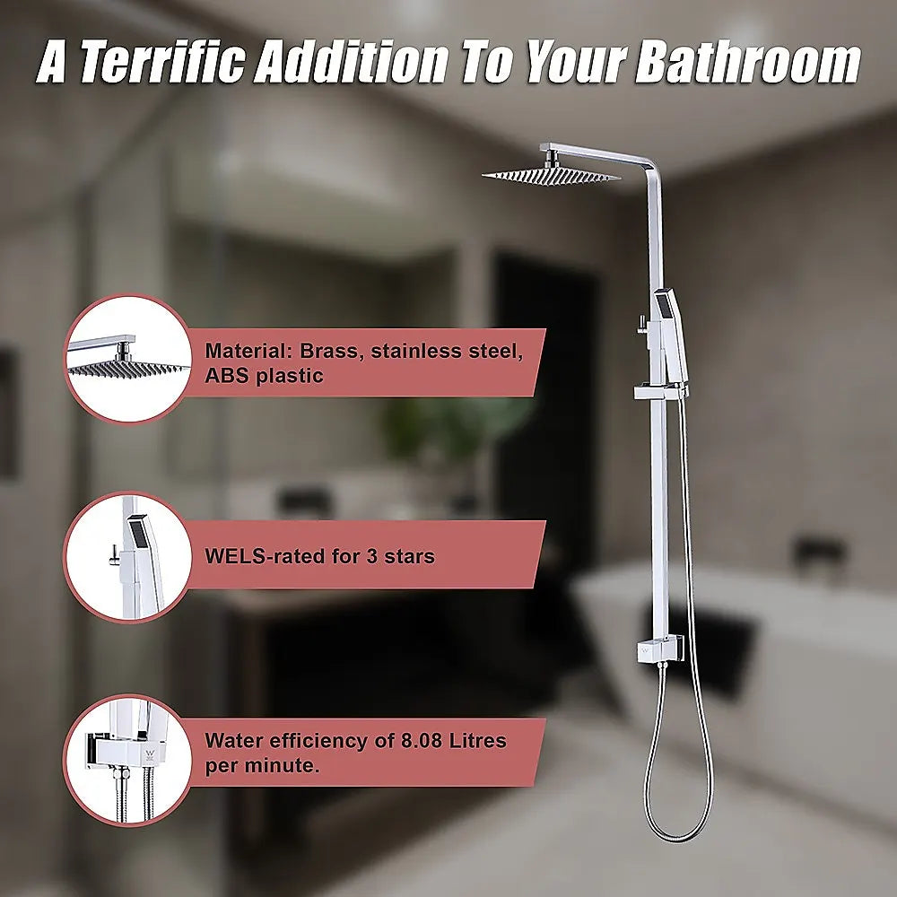WELS 8" Rain Shower Head Set Square Dual Heads Faucet High Pressure With Mixer - Image 6