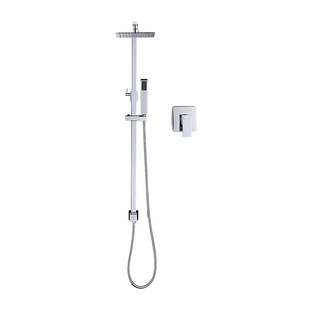 WELS 8" Rain Shower Head Set Square Dual Heads Faucet High Pressure With Mixer - Image 7