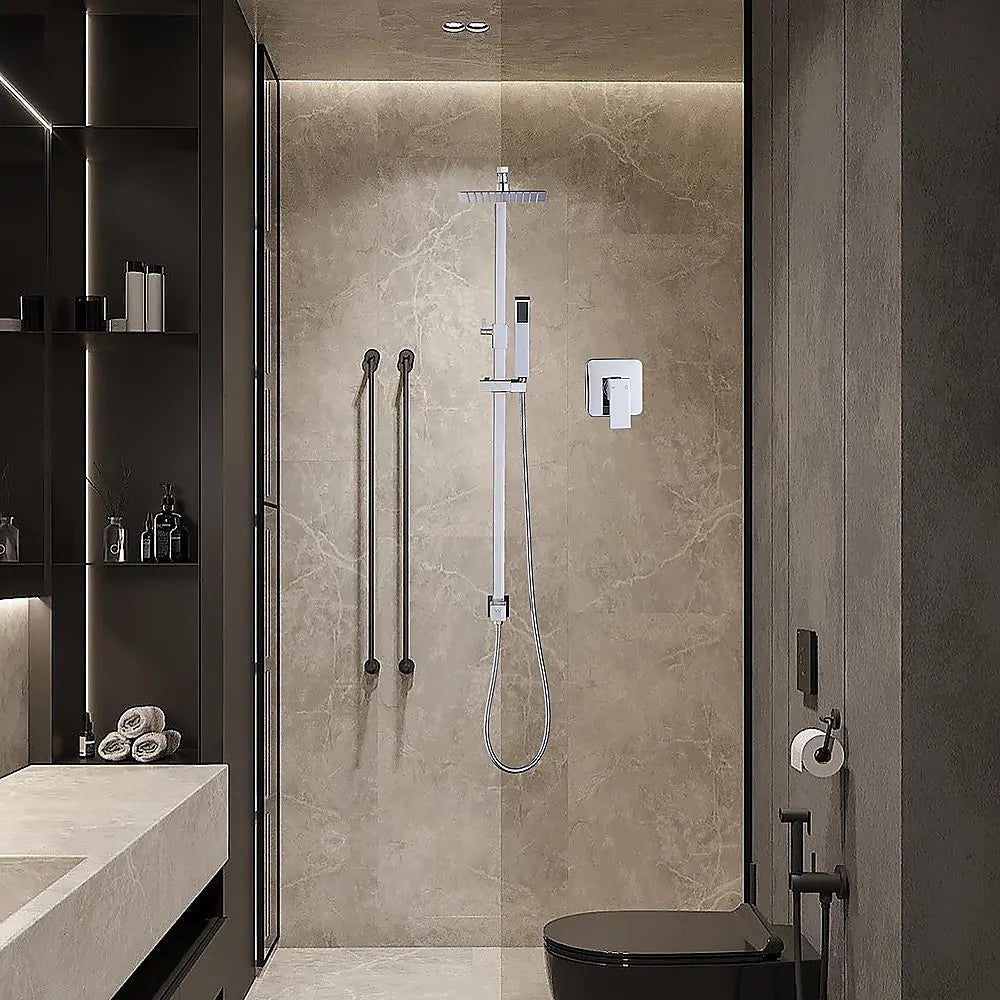 WELS 8" Rain Shower Head Set Square Dual Heads Faucet High Pressure With Mixer - Image 8