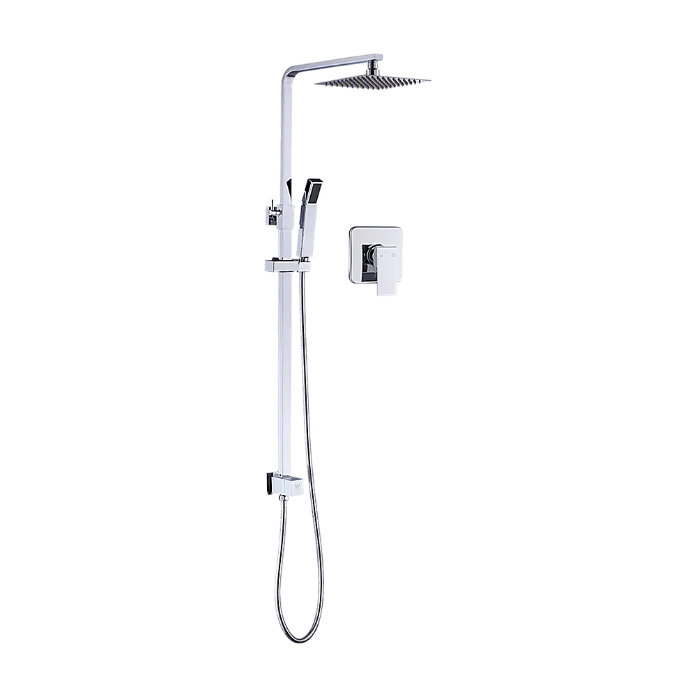 WELS 8" Rain Shower Head Set Square Dual Heads Faucet High Pressure With Mixer - Image 9